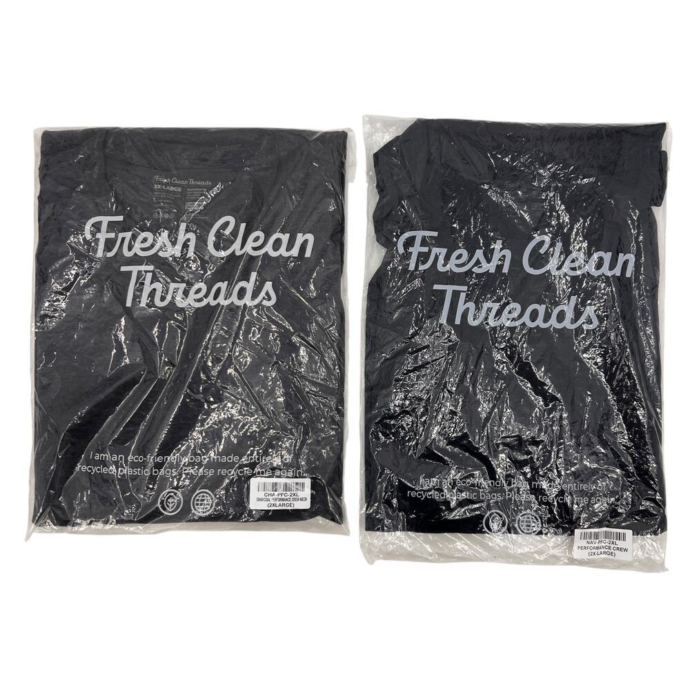 Fresh Clean Threads Shirt Mens 2XL Charcoal Navy Performance Crew Short Sleeve